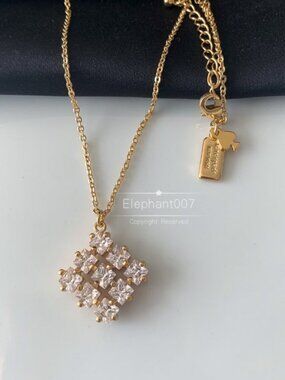 Kate Spade Crystal Cluster Pendant Necklace Gold Tone Geometric Charm